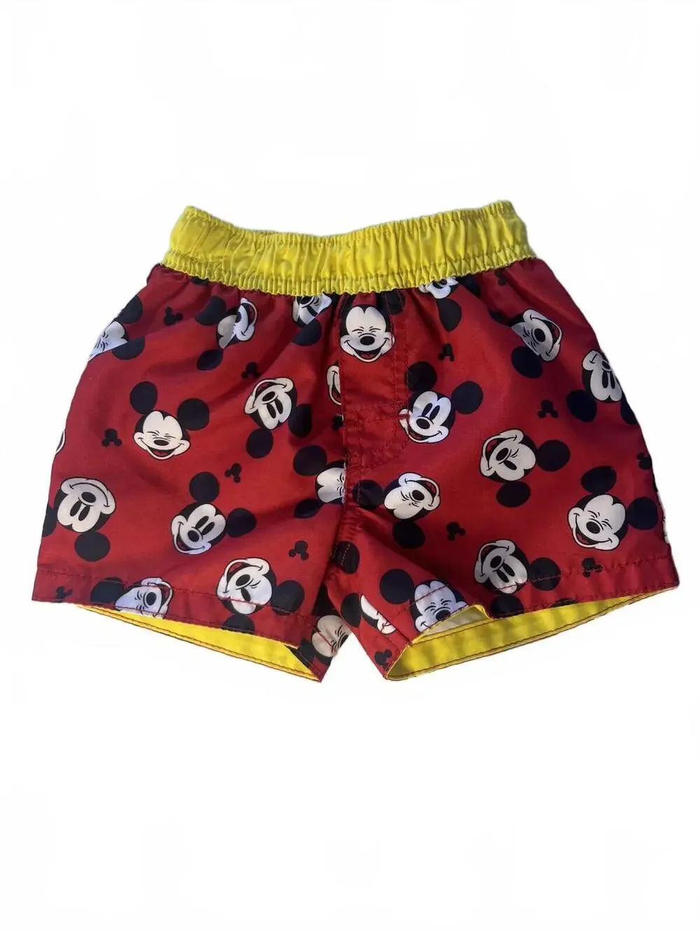 Mickey Mouse Swim Trunks Disney Baby 3-6M Red Short Yellow Waistband Fully Lined